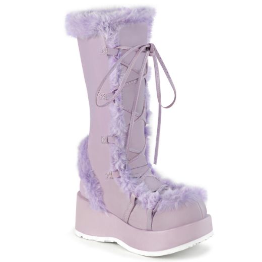 Product image of Demonia CUBBY-311 Lavender Vegan Leather 2 3/4 Inch Platform Lace-Up Mid-Calf Boot Side Zip