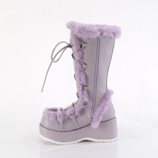Product image of Demonia CUBBY-311 Lavender Vegan Leather 2 3/4 Inch Platform Lace-Up Mid-Calf Boot Side Zip