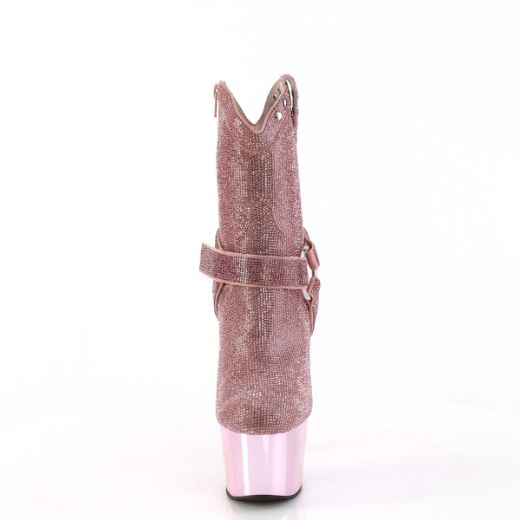 Product image of Pleaser ADORE-1029CHRS B. Pink RS/B. Pink Chrome 7 Inch Heel 2 3/4 Inch PF RS Embellished Ankle Boot Side Zip