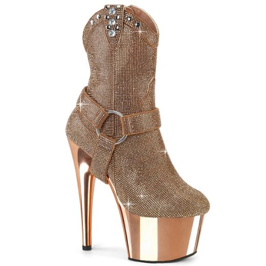 Product image of Pleaser ADORE-1029CHRS Rose Gold RS/Rose Gold Chrome 7 Inch Heel 2 3/4 Inch PF RS Embellished Ankle Boot Side Zip