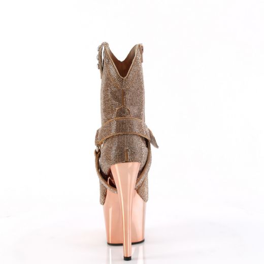 Product image of Pleaser ADORE-1029CHRS Rose Gold RS/Rose Gold Chrome 7 Inch Heel 2 3/4 Inch PF RS Embellished Ankle Boot Side Zip