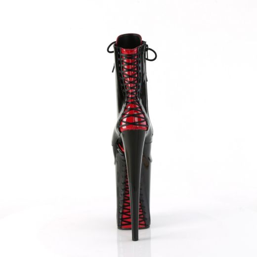 Product image of Pleaser INFINITY-1020FH Blk-Red Pat/Blk-Red 9 Inch Heel 5 1/4 Inch PF Two Tone Lace-Up Ankle Boot Side Zip