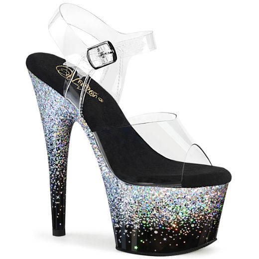 Product image of Pleaser ADORE-708SS Clr/Blk-Slv Multi Glitter 7 Inch Heel 2 3/4 Inch PF Ankle Strap Sandal