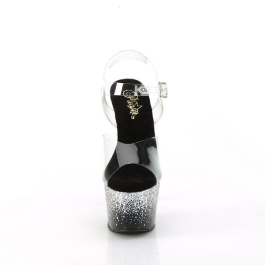 Product image of Pleaser ADORE-708SS Clr/Blk-Slv Multi Glitter 7 Inch Heel 2 3/4 Inch PF Ankle Strap Sandal