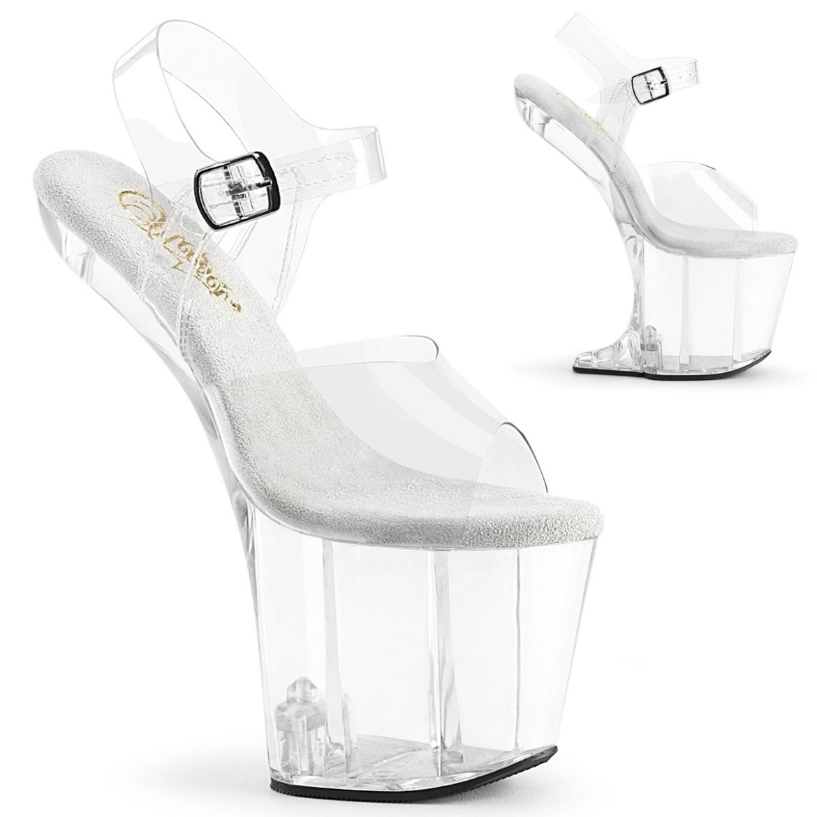 Product image of Pleaser CRAZE-808 Clr/Clr 8 Inch Heelless 3 Inch PF Ankle Strap Sandal