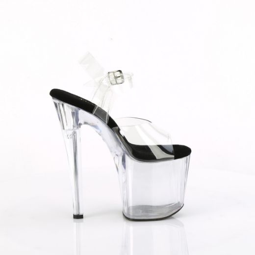 Product image of Pleaser ENCHANT-708 Clr-Blk/Clr 7 1/2 Inch Heel 3 1/2 Inch PF Ankle Strap Sandal