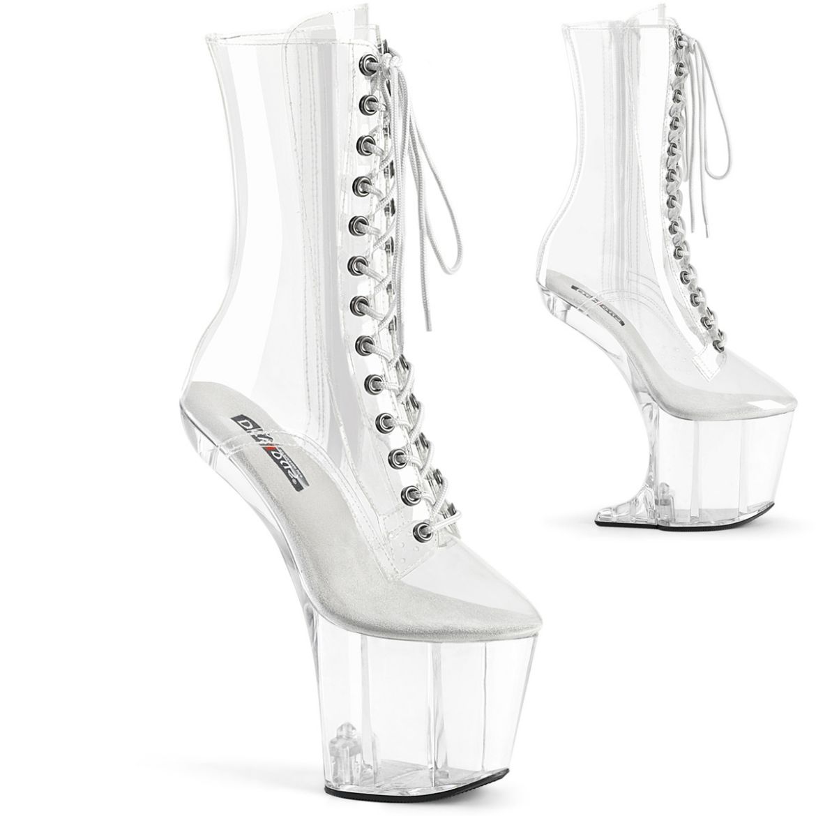 Product image of Pleaser CRAZE-1040C Clr/Clr 8 Inch Heelless 3 Inch PF Lace-Up Front Ankle Boot