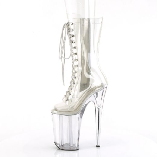 Product image of Pleaser INFINITY-1050C Clr/Clr 9 Inch Heel 5 1/4 Inch PF Lace-Up Front Mid Calf Boot Side Zip