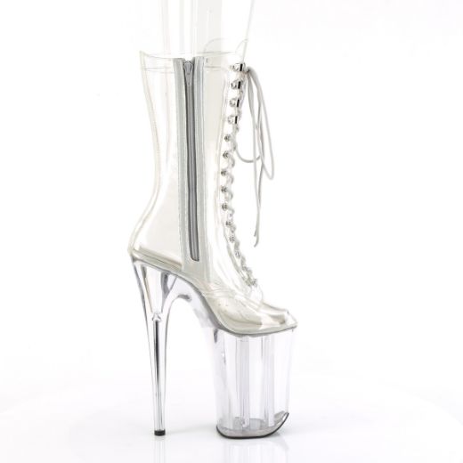 Product image of Pleaser INFINITY-1050C Clr/Clr 9 Inch Heel 5 1/4 Inch PF Lace-Up Front Mid Calf Boot Side Zip