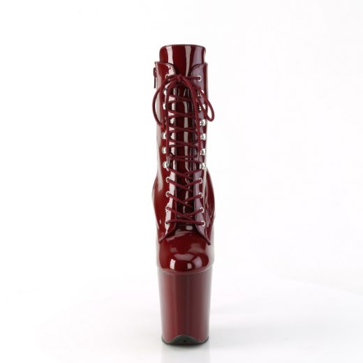 Product image of Pleaser FLAMINGO-1020 Burgundy Pat/Burgundy 8 Inch Heel 4 Inch PF Lace-Up Front Ankle Boot Side Zip