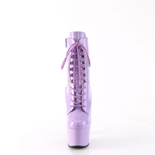 Product image of Pleaser ADORE-1020 Lavender Pat/Lavender 7 Inch Heel 2 3/4 Inch PF Lace-Front Ankle Boot Side Zip
