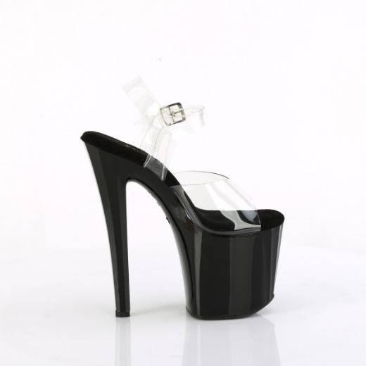 Product image of Pleaser ENCHANT-708LT-CIRCLE Clr/Blk-Slv Glitter 7 1/2 Inch Heel 3 1/2 Inch PF LED Illuminated Ankle Strap Sandal