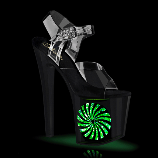 Product image of Pleaser ENCHANT-708LT-PINWHE Clr/Blk-Slv Glitter 7 1/2 Inch Heel 3 1/2 Inch PF LED Illuminated Ankle Strap Sandal