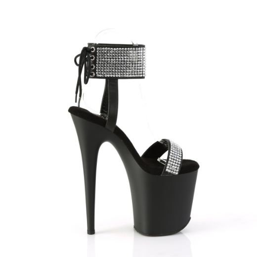 Product image of Pleaser FLAMINGO-870 Blk Faux Leather-RS/Blk Matte 8 Inch Heel 4 Inch PF Back Tie Ankle Cuff Sandal w/RS