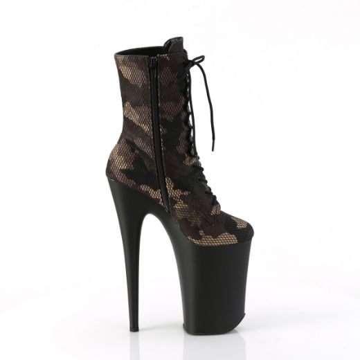 Product image of Pleaser INFINITY-1020CM Green Camo-Mesh/Blk Matte 9 Inch Heel 5 1/4 Inch PF Lace-Up Front Ankle Boot Side Zip