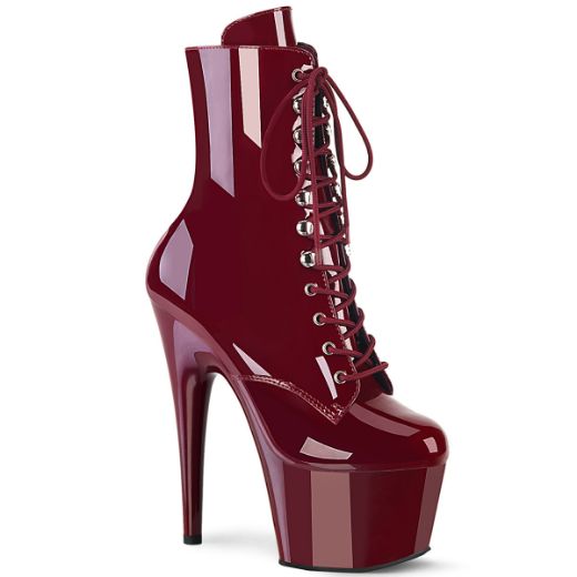 Product image of Pleaser ADORE-1020 Burgundy Pat/Burgundy 7 Inch Heel 2 3/4 Inch PF Lace-Front Ankle Boot Side Zip