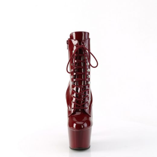 Product image of Pleaser ADORE-1020 Burgundy Pat/Burgundy 7 Inch Heel 2 3/4 Inch PF Lace-Front Ankle Boot Side Zip
