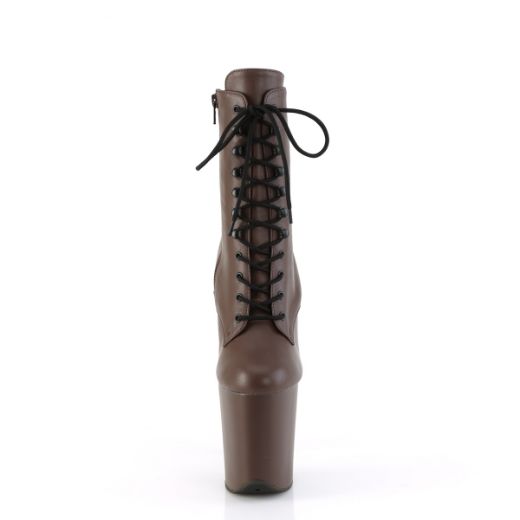 Product image of Pleaser FLAMINGO-1020 Mocha Faux Leather/Moch Matte 8 Inch Heel 4 Inch PF Lace-Up Front Ankle Boot Side Zip