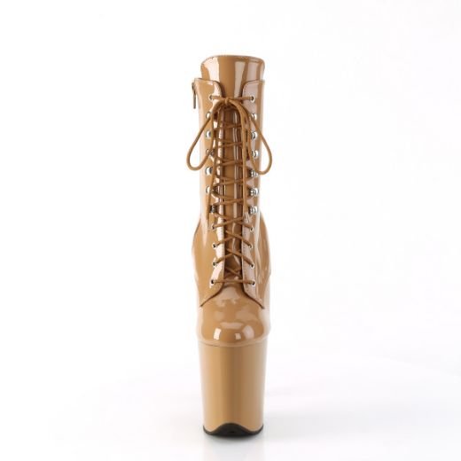 Product image of Pleaser FLAMINGO-1020 Toffee Pat/Toffee 8 Inch Heel 4 Inch PF Lace-Up Front Ankle Boot Side Zip