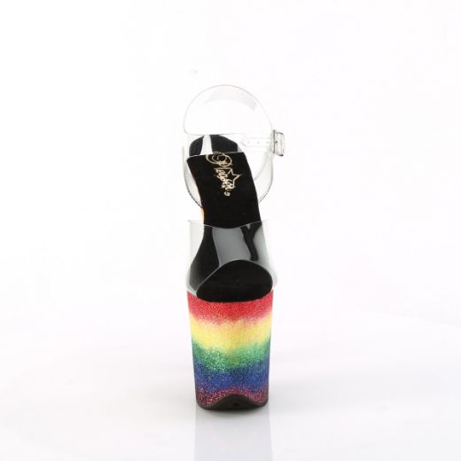 Product image of Pleaser FLAMINGO-808RG-04 Clr/Rainbow Glitter 8 Inch Heel 4 Inch PF Ankle Strap Sandal w/Gliiter Bottom
