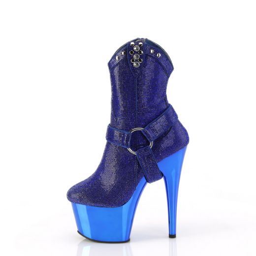 Product image of Pleaser ADORE-1029CHRS Royal Blue RS/Royal Blue Chrome 7 Inch Heel 2 3/4 Inch PF RS Embellished Ankle Boot Side Zip