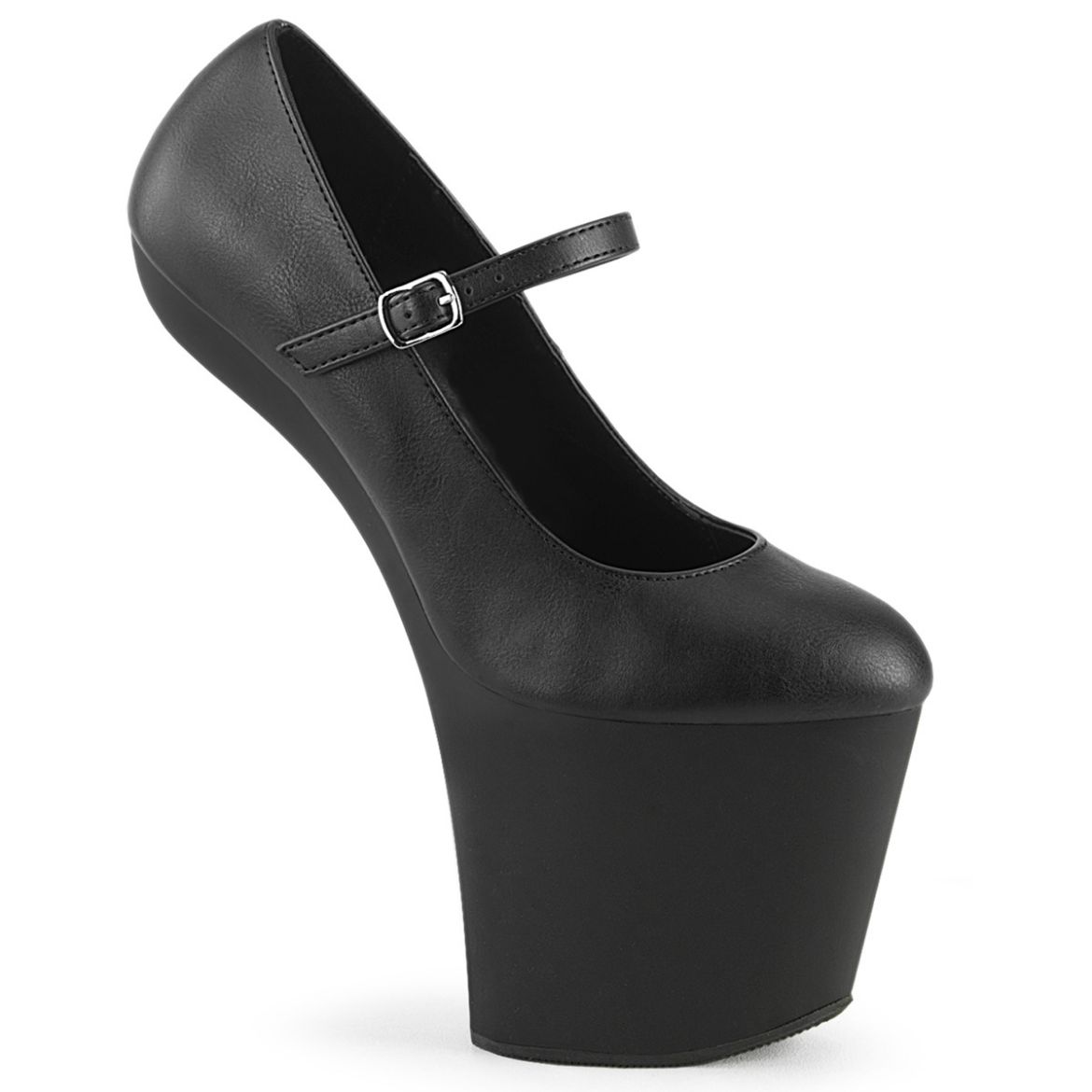 Product image of Pleaser CRAZE-880 Blk Faux Leather/Blk Matte 8 Inch Heelless 3 Inch PF Mary Jane Pump