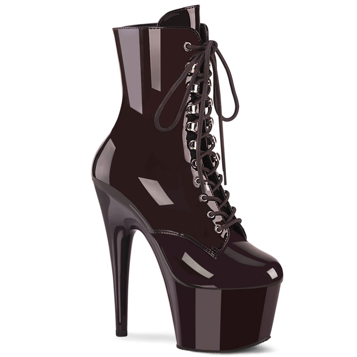 Product image of Pleaser ADORE-1020 Coffee Pat/Coffee 7 Inch Heel 2 3/4 Inch PF Lace-Front Ankle Boot Side Zip