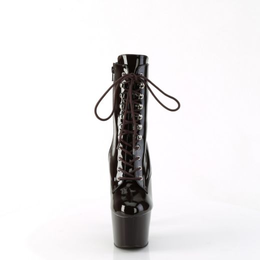 Product image of Pleaser ADORE-1020 Coffee Pat/Coffee 7 Inch Heel 2 3/4 Inch PF Lace-Front Ankle Boot Side Zip