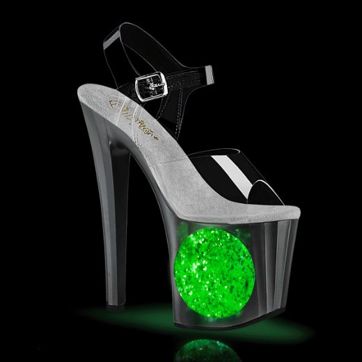 Product image of Pleaser ENCHANT-708LT-CIRCLE Clr/Slv-Slv Glitter 7 1/2 Inch Heel 3 1/2 Inch PF LED Illuminated Ankle Strap Sandal