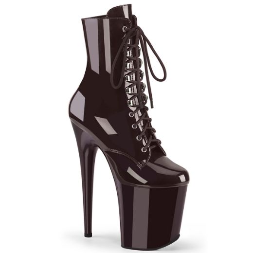 Product image of Pleaser FLAMINGO-1020 Coffee Pat/Coffee 8 Inch Heel 4 Inch PF Lace-Up Front Ankle Boot Side Zip