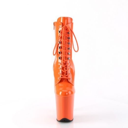 Product image of Pleaser FLAMINGO-1020 Orange Pat/Orange 8 Inch Heel 4 Inch PF Lace-Up Front Ankle Boot Side Zip
