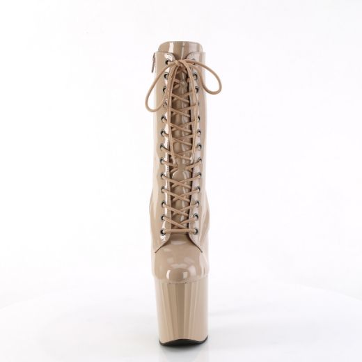 Product image of Pleaser ENCHANT-1040 Nude Pat/Nude 7 1/2 Inch Heel 3 1/2 Inch PF Lace Up Ankle Boot Side Zip