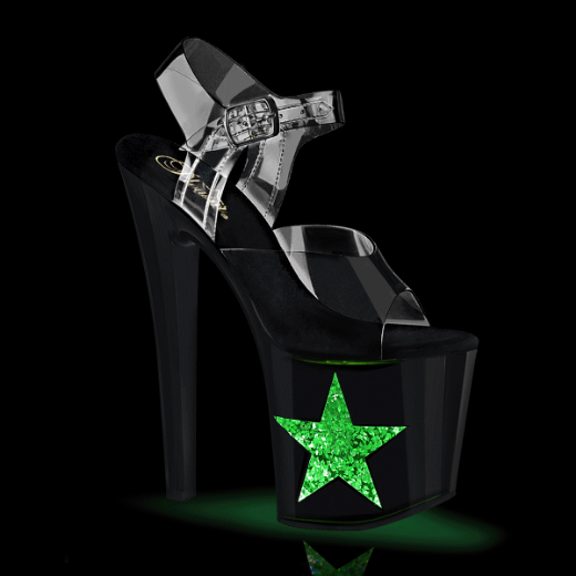 Product image of Pleaser ENCHANT-708LT-STAR Clr/Blk-Slv Glitter 7 1/2 Inch Heel 3 1/2 Inch PF LED Illuminated Ankle Strap Sandal