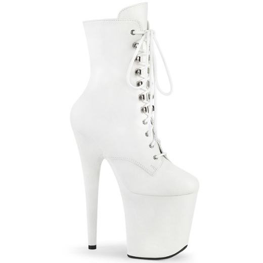Product image of Pleaser FLAMINGO-1020WR Wht Faux Leather/Wht Faux Leather 8 Inch Heel 4 Inch PF Lace-Up Front Ankle Boot Side Zip