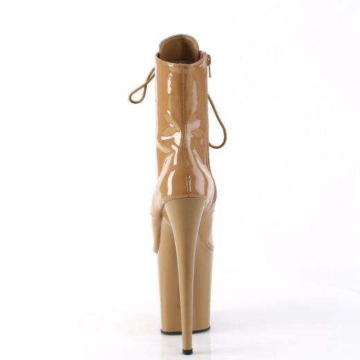 Product image of Pleaser FLAMINGO-1021 Toffee Pat/Toffee 8 Inch Heel 4 Inch PF Peep Toe Lace-up Ankle Boot Side Zip