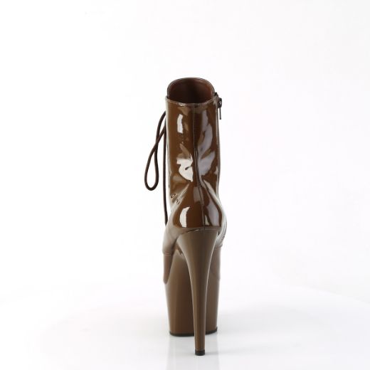Product image of Pleaser ADORE-1020 Mocha Pat/Mocha 7 Inch Heel 2 3/4 Inch PF Lace-Front Ankle Boot Side Zip