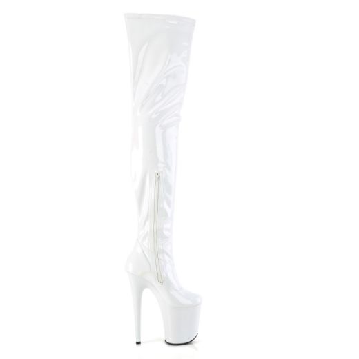 Product image of Pleaser FLAMINGO-4000 Wht Str. Pat/Wht 8 Inch Heel 4 Inch PF Stretch Crotch Boot Side Zip