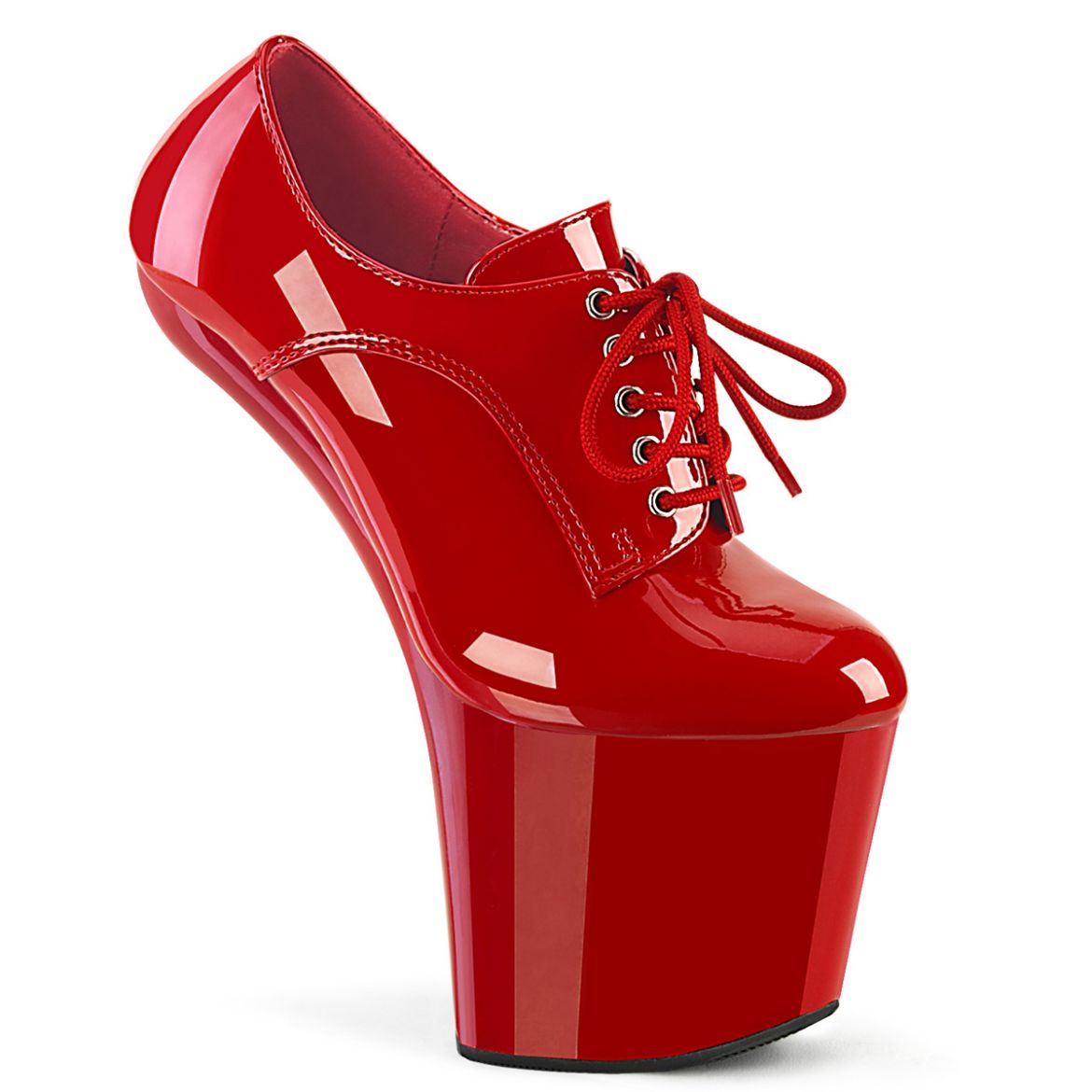 Product image of Pleaser CRAZE-860 Red Pat/Red 8 Inch Heelless 3 Inch PF Oxford Lace-Up Pump