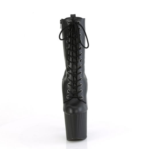 Product image of Pleaser ENCHANT-1040 Blk Faux Leather/Blk Matte 7 1/2 Inch Heel 3 1/2 Inch PF Lace-Up Mid Calf Boot Side Zip