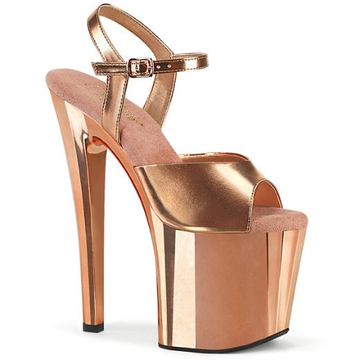 Product image of Pleaser ENCHANT-709 Rose Gold Met. Pu/Rose Gold Chrome 7 1/2 Inch Heel 3 1/2 Inch PF Ankle Strap Sandal