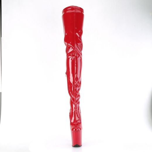 Product image of Pleaser FLAMINGO-4000 Red Str. Pat/Red 8 Inch Heel 4 Inch PF Stretch Crotch Boot Side Zip