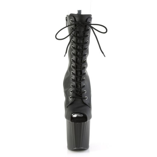 Product image of Pleaser ENCHANT-1041 Blk Faux Le/Blk Matte 7 1/2 Inch Heel 3 1/2 Inch PF Peep Toe Ankle Boot Side Zip