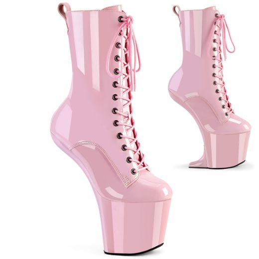 Product image of Pleaser CRAZE-1040 B. Pink Pat/B. Pink 8 Inch Heelless 3 Inch PF Lace-Up Front Ankle Boot Inside Zip