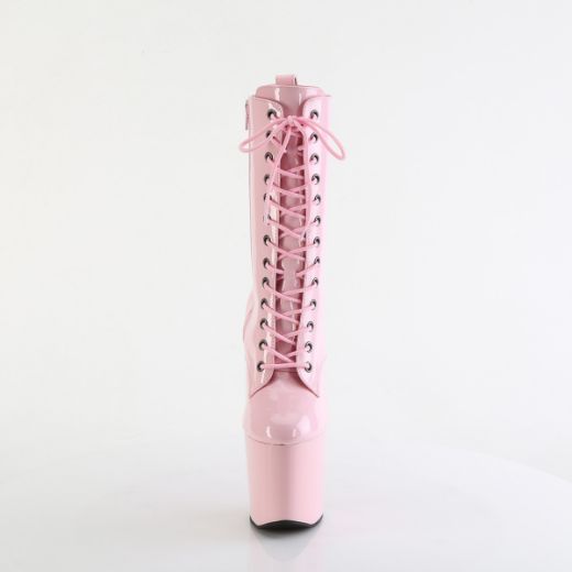 Product image of Pleaser CRAZE-1040 B. Pink Pat/B. Pink 8 Inch Heelless 3 Inch PF Lace-Up Front Ankle Boot Inside Zip