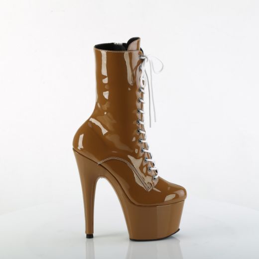 Product image of Pleaser ADORE-1040TT Taupe-Wht Pat/Taupe-Wht 7 Inch Heel 2 3/4 Inch PF Two Tone Lace-Up Ankle Boot Side Zip