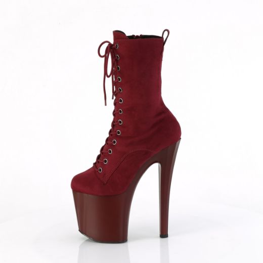 Product image of Pleaser ENCHANT-1040 Burgundy Faux Suede/Burgundy Matte 7 1/2 Inch Heel 3 1/2 Inch PF Lace-Up Mid Calf Boot Side Zip