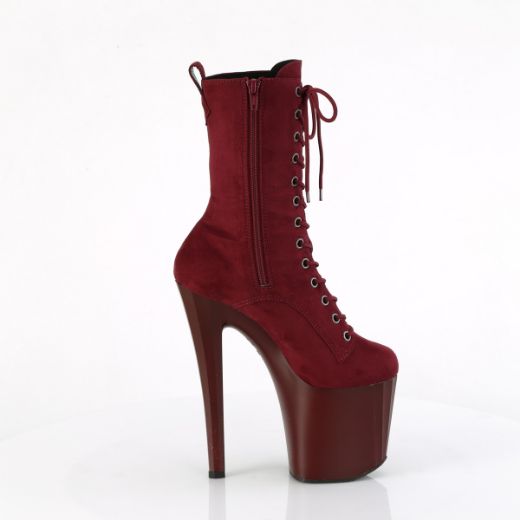 Product image of Pleaser ENCHANT-1040 Burgundy Faux Suede/Burgundy Matte 7 1/2 Inch Heel 3 1/2 Inch PF Lace-Up Mid Calf Boot Side Zip