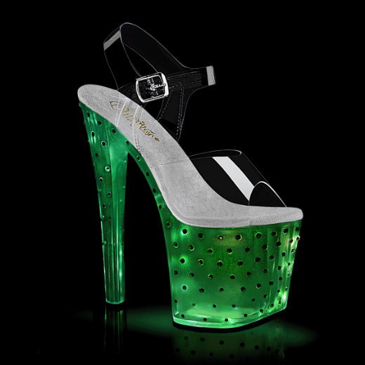 Product image of Pleaser ENCHANT-708T-LT Clr/Clr-Slv 7 1/2 Inch Heel 3 1/2 Inch LED Illuminated Ankle Strap Sandal w/RS