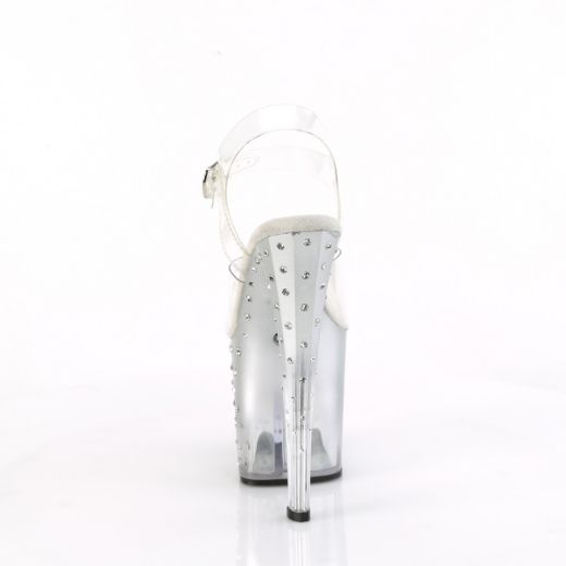 Product image of Pleaser ENCHANT-708T-LT Clr/Clr-Slv 7 1/2 Inch Heel 3 1/2 Inch LED Illuminated Ankle Strap Sandal w/RS