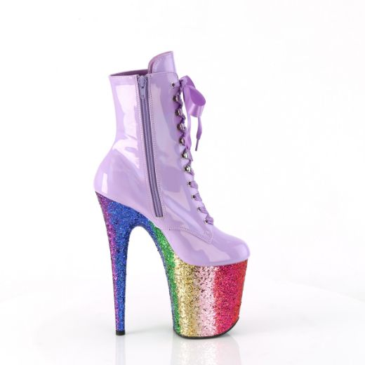 Product image of Pleaser FLAMINGO-1020HG Lavender Holo Pat/Rainbow Glitter 8 Inch Heel 4 Inch PF Lace-Up Front Ankle Boot Side Zip